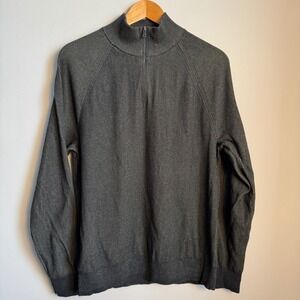 Banana Republic Mens Gray Supima Cotton 1/4 Zip Pullover Polo Top Large Ribbed